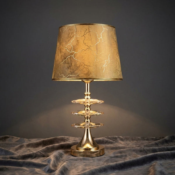 Golden Crackle Stacked Crystal Disc Table Lamp