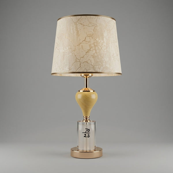 Ivory Crackle Wood & Crystal Cylinder Table Lamp