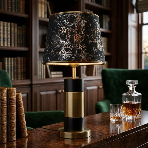 Noir Marble Column Brass Table Lamp